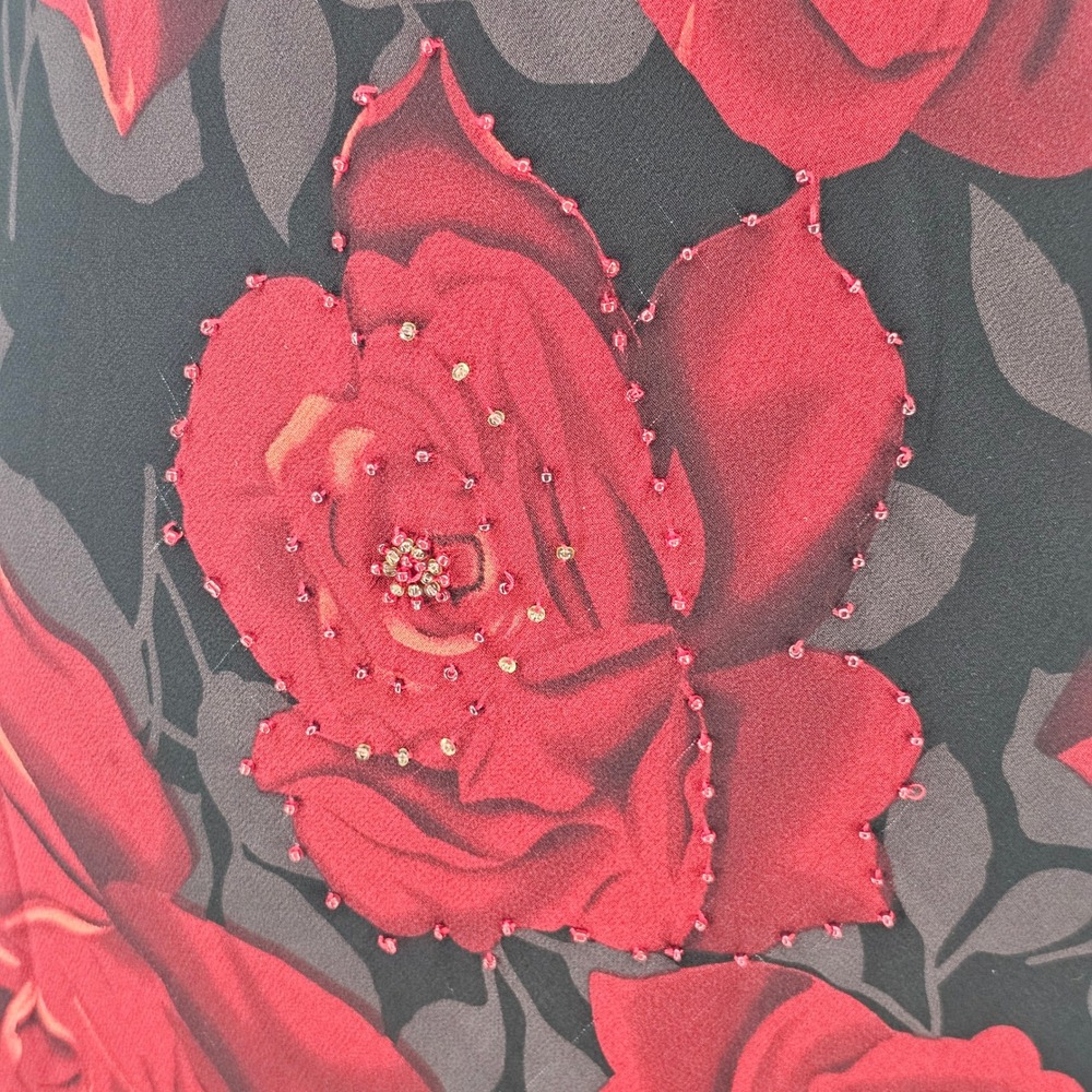 Vintage Lapis Silk Bias Rose Maxi Dress L Black Red Hanky Hem Whimsigoth Y2K NWT - Picture 6 of 16